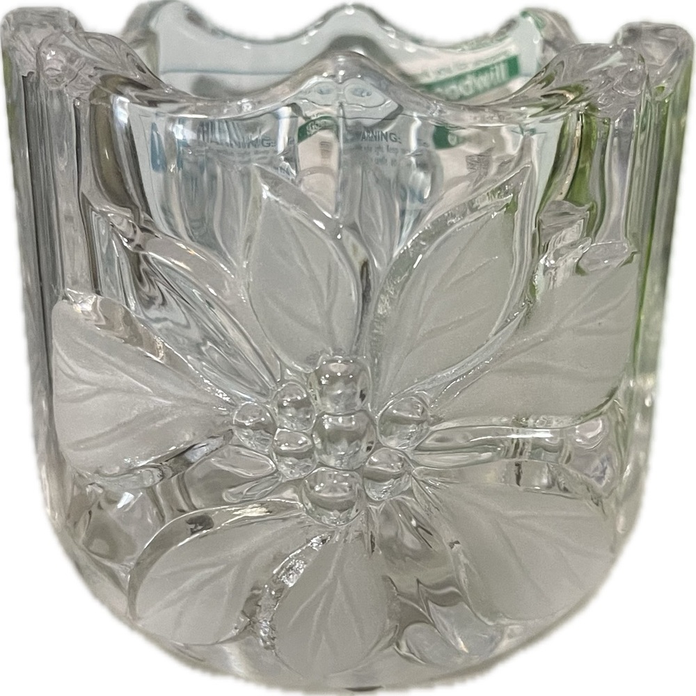 VTG Pair of Mikasa Festive Frosted Etched Poinsettia Votive or Tea Light Holder